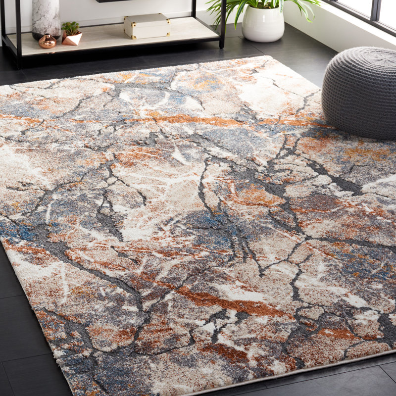 Tapis à poil long gris / rouille Cyrus 140, Rectangle 5 pi 5 po x 7 pi 6 po
