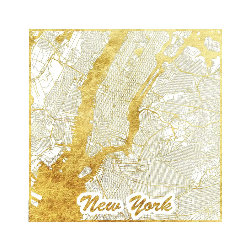 New York Gold Leaf Urban Blueprint Map by Hubert Roguski - Wrapped Canvas Print, 66.04 cm H x 66.04 cm W x 1.91 cm D