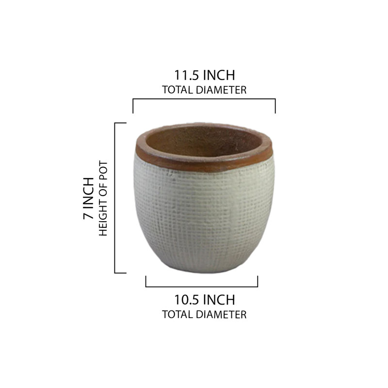 Sierra Crest Ceramic Planter – Textured Stone White Pot With Earthy Rim, Indoor & Outdoor Plant Container, Home, Office, Restaurant Decor, 11.5" Diameter & 7" Tall