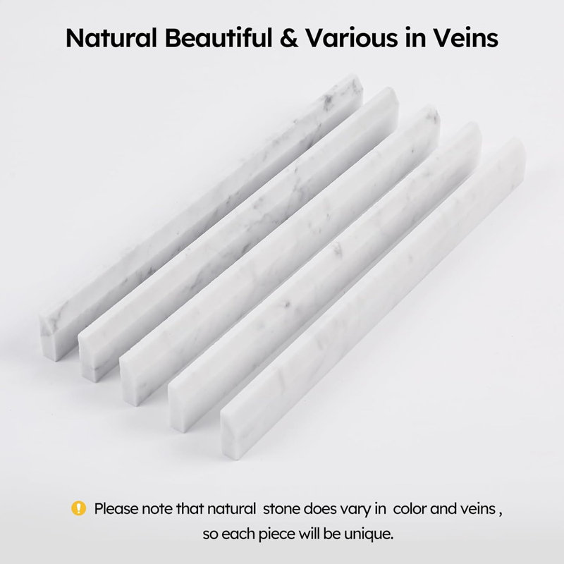 Diflart 1/2 "x 12" Carrara, 3/8 po x 12 po blanc avec veines grises adoucies