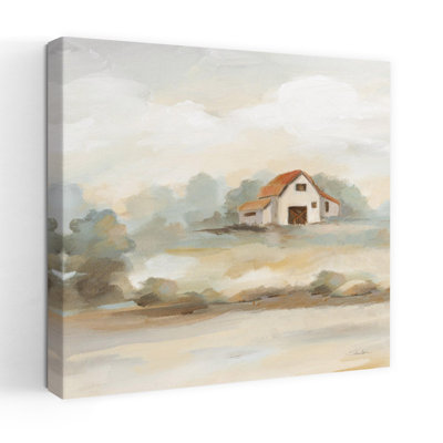 Art rétro, paysage de ferme avec grange