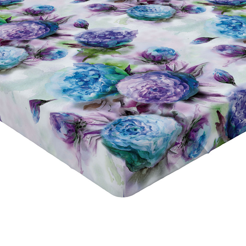 Drap-housse Ambesonne, Drap-housse de taille très grand, Bleu ciel foncé, lilas pâle / floral