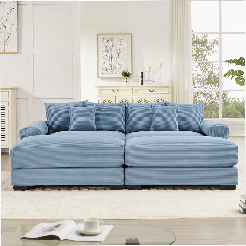 Canapé modulaire surdimensionné Cloud, Velours côtelé bleu