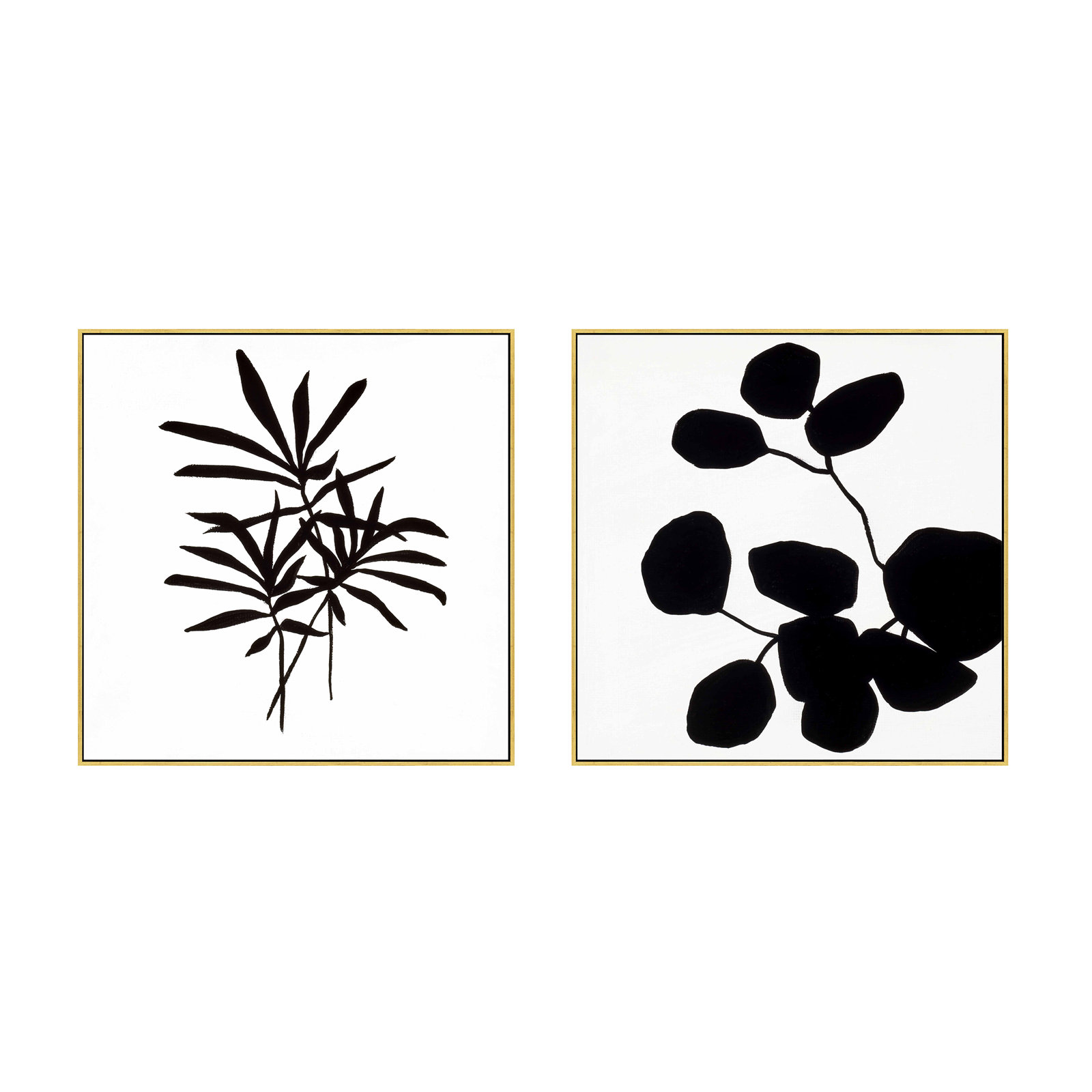 Midland "Modern Botanical" 2-Piece Print Set, 16" H x 16" W x 1.38" D, Gold Framed Canvas
