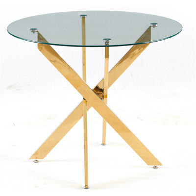 Dining Table with cross metal leg and glass,Modern Space Saving Kitchen Table for Living Room