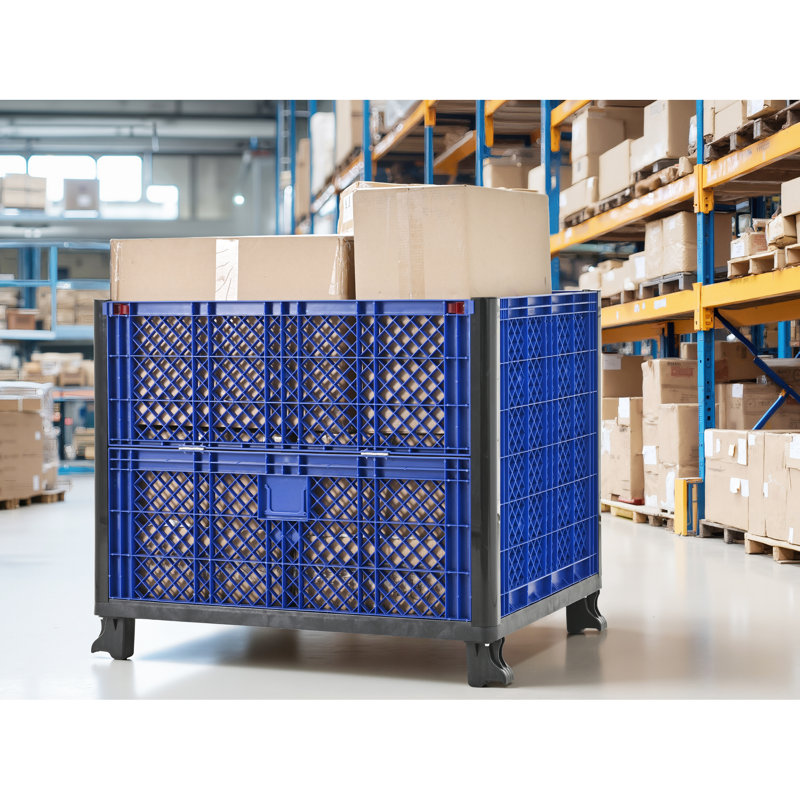Contenant en vrac bleu avec parois en maille Polypropylène haute densité capacité 600 lb 4 pieds empilables