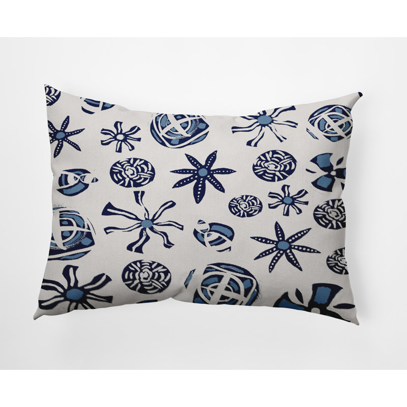 Geometric Outdoor Reversible Throw Pillow, Navy Blue