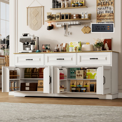 70" Farmhouse Sideboard Buffet Cabinet with Drawers & Storage Shelves