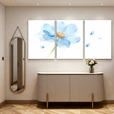 Aquarelle, fleur bleue, impression sur toile, ensemble floral (ensemble de 3)