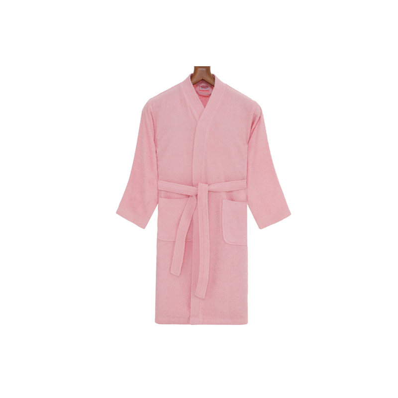 Peignoir 100% coton mi-mollet garçon avec poches, Rose