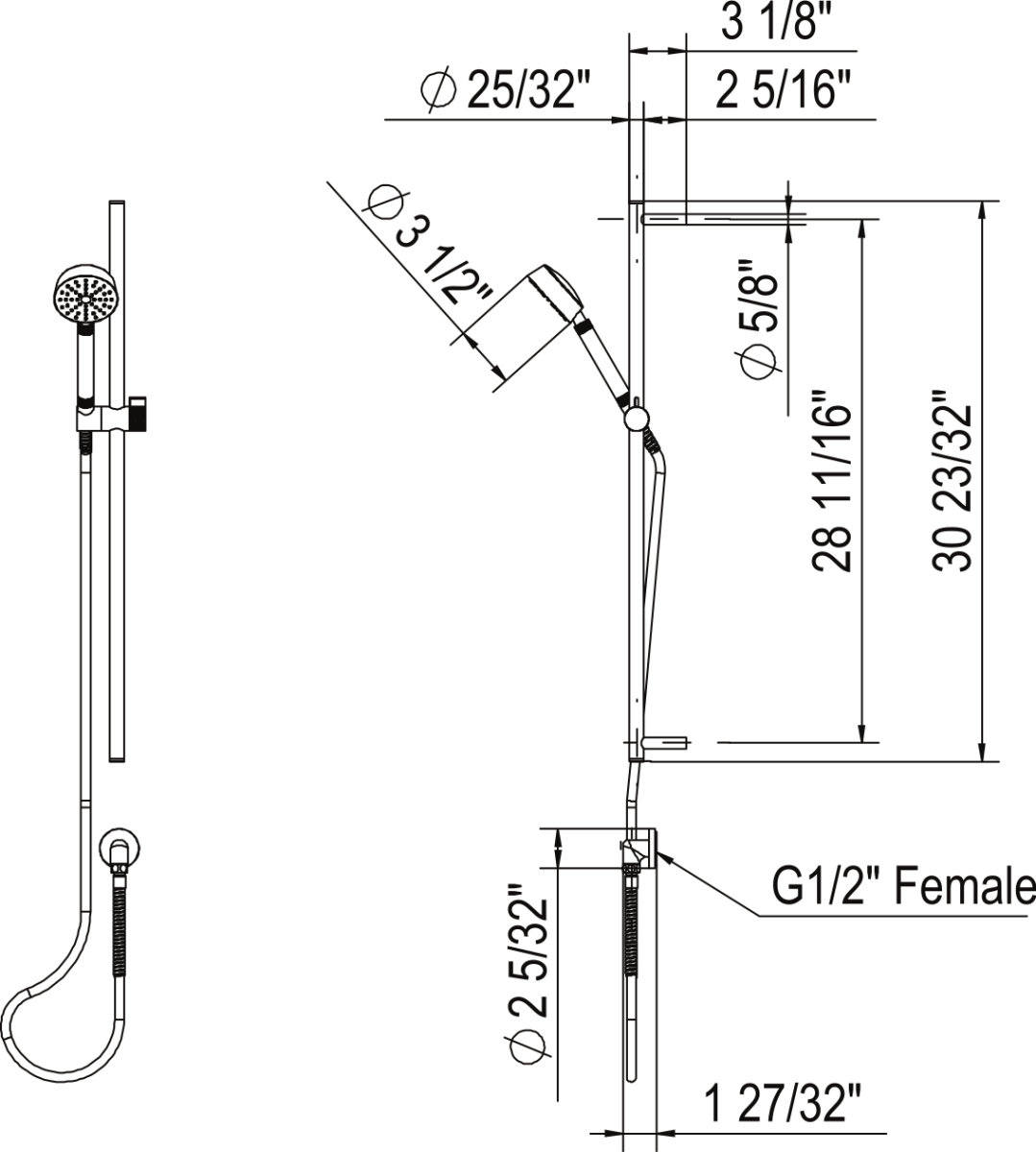 Tenerife Handshower Set With 31" Slide Bar and Single Function Handshower, Matte Black