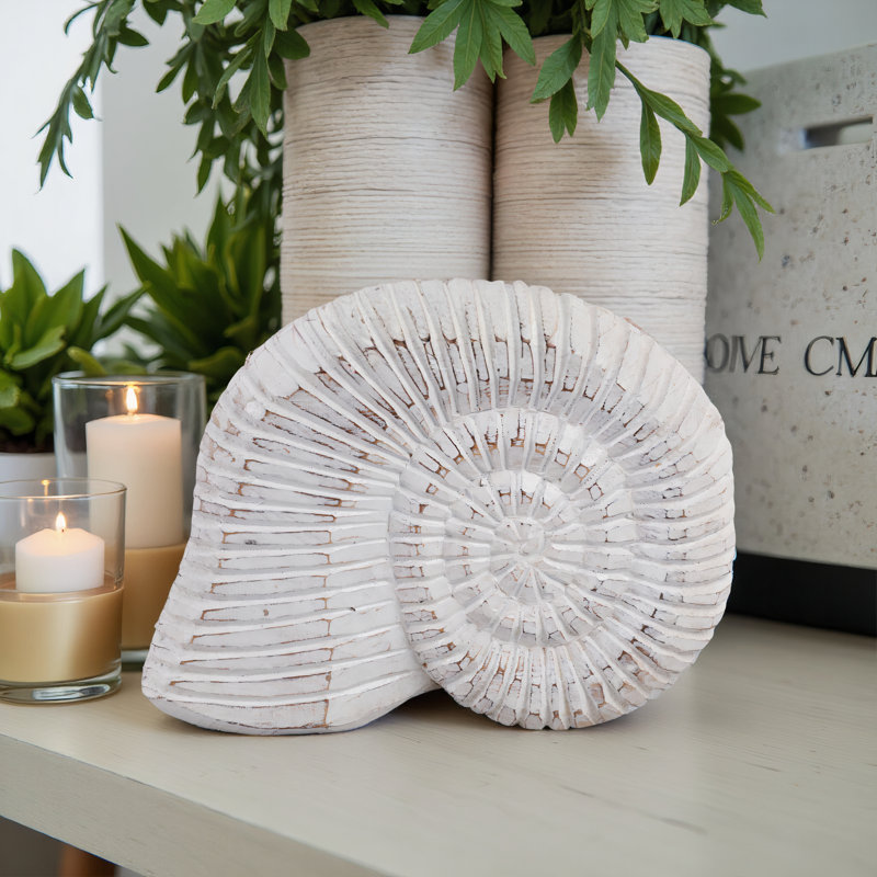 Geometric Wooden Snail Figurine Object for Table Decor - Sculptural Statue Accent for Living Room or Home Decoration - White