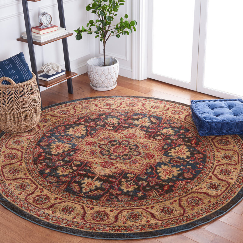 Pennypacker Oriental Navy/Natural Area Rug, Round 3'