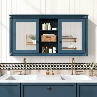 55" Wall-mount 2-in-1 Mirror Cabinet With Adjustable Shelves, Soft-closing Hinges, High-definition Mirrors, For Bathroom Vanity, Living Room, Bedroom Storage Organizer