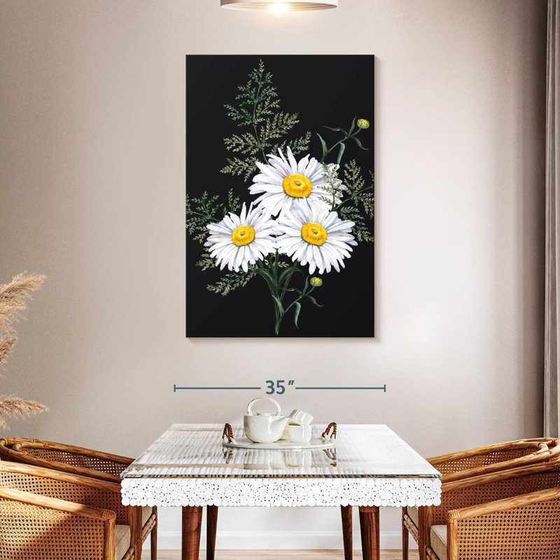 Bouquet de marguerites sur fond noir, H 48 po x l 32 po