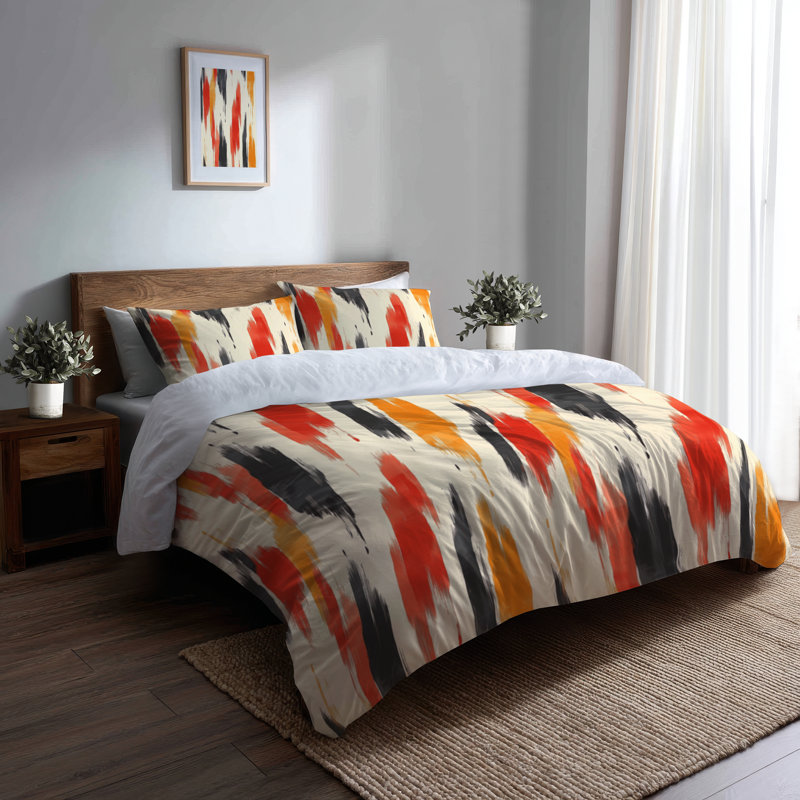 Ensemble de housse de couette moderne de 3 - Ensemble de literie et coussin décoratif ultra-moderne rouge et orange