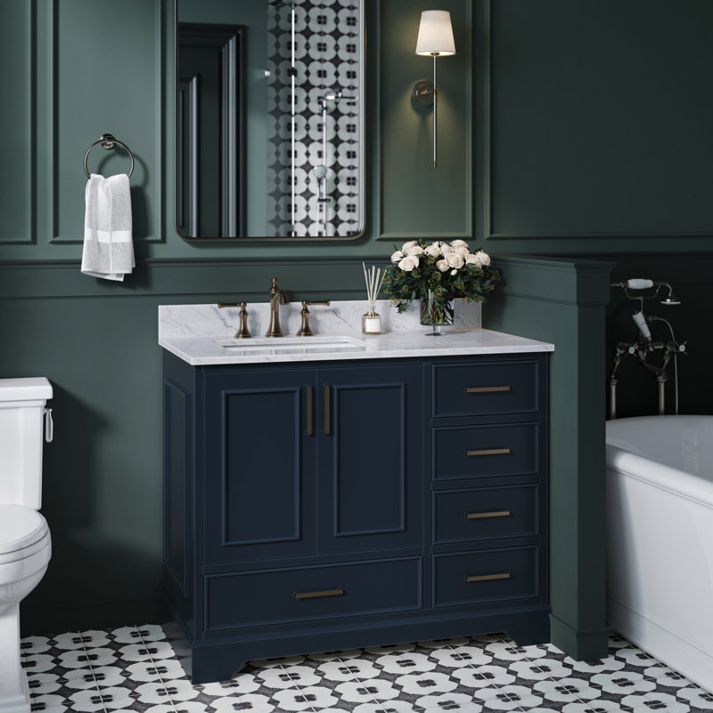 Ensemble de meuble-lavabo simple 43 po avec plateau Abita, Left, Rectangular, Bleu minuit