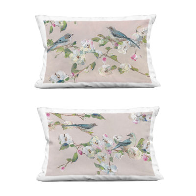 Ensemble de coussins décoratifs imprimés 2 pièces Expressive Flower View with Birds, design par Sally Swatland