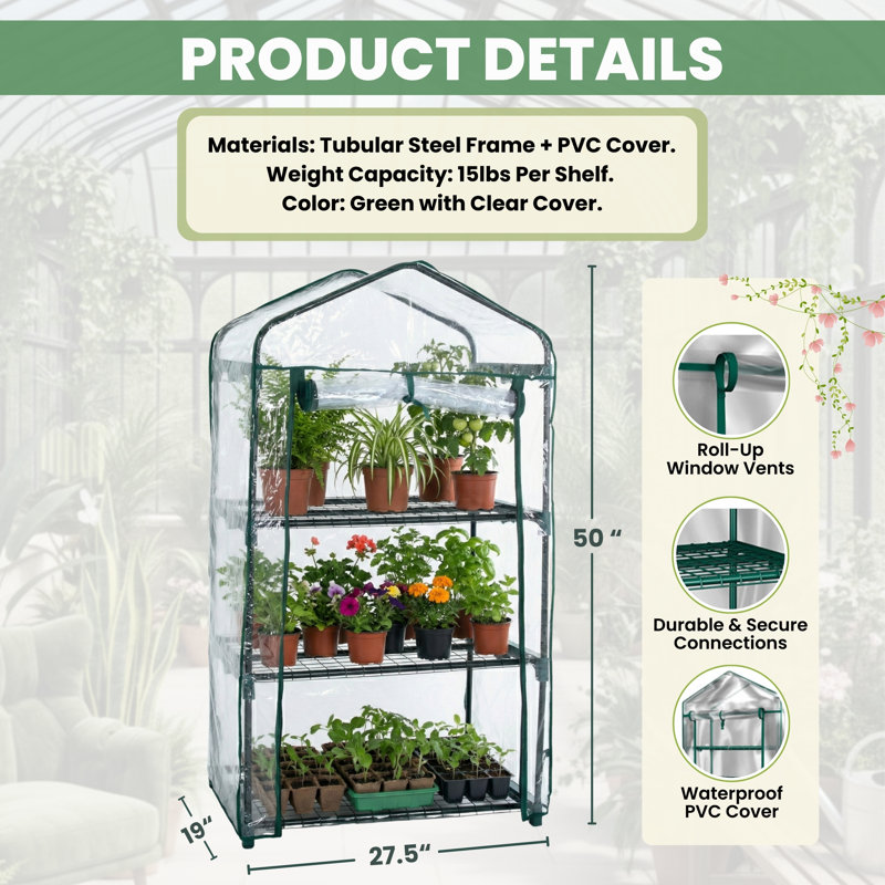 Ailsa Tier Mini Greenhouse - Portable Greenhouse with Rust-Resistant Frame PVC Cover