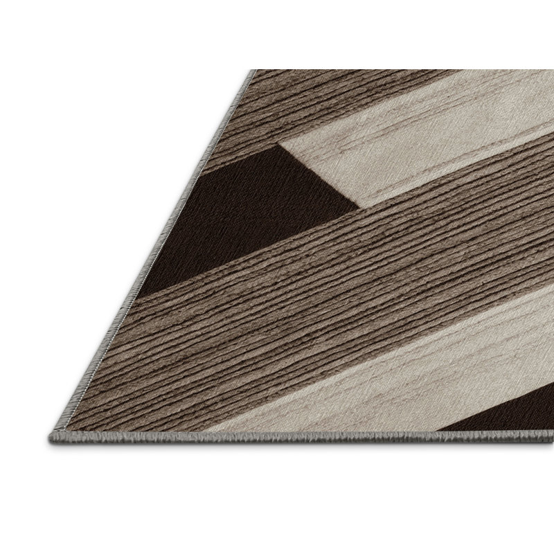 Washable Greige Deep Brown Striped Area Rug, Runner 2' x 4'