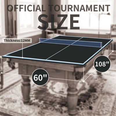 9ft Mid-Size Ping Pong Conversion Top Foldable & Portable Table Tennis Table Top for Indoor Games