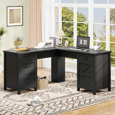 59” L Shaped Executive Desk With Power Outlets