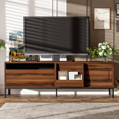 TV Stand For Tvs Up To 75", Sliding Door, Mid-Century Modern, Living Room Media Console