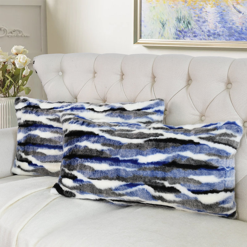 Multi Jacquard Lumbar Pillow Cover, Blue
