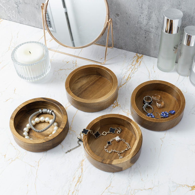 Solid Wood Vanity Trinket Tray Dish Ring Holder