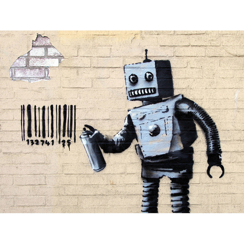 Robot Tagging by Banksy - Wrapped Canvas Print, 38 cm H x 51 cm W x 4 cm D