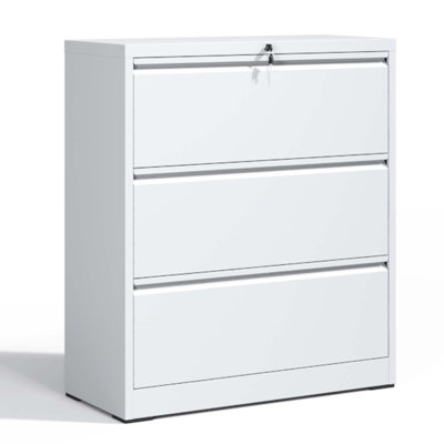 3 Drawer Metal Lateral Filing Cabinet with Lock for Home Office A4/Letter/Legal Size by Inbox Zero