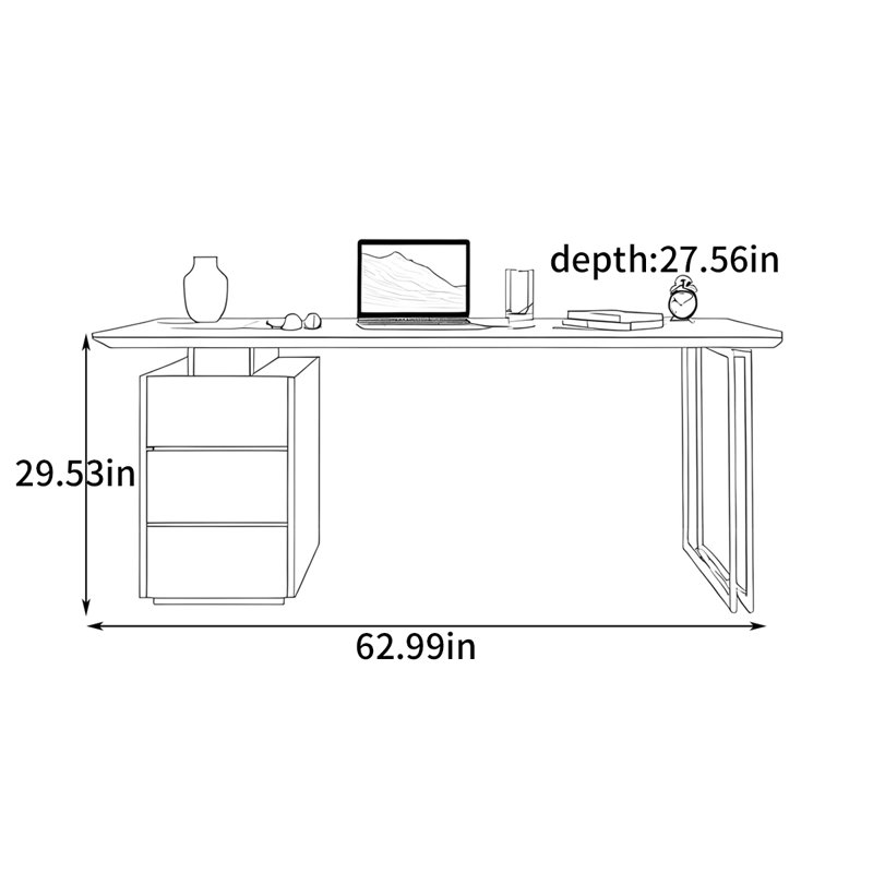 Bureau de luxe moderne et luxueux, H 29,53 po x l 62,99 po x P 27,56 po