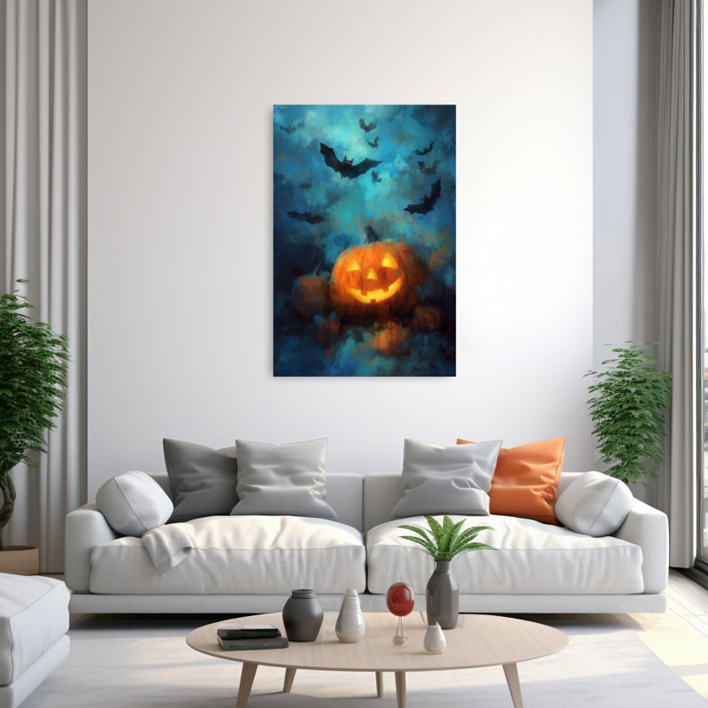 Citrouille d'Halloween, art contemporain de chauve-souris, H 60 po x l 40 po