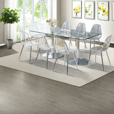 Modern Dining Table Set, Glass & Metal With Transparent Chairs For Stylish Entertaining