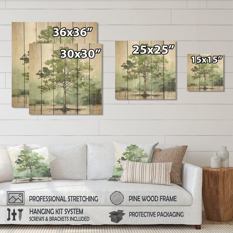 «Green American Basswood Wildlife I», impression sur arbre, H 25 po x l 25 po