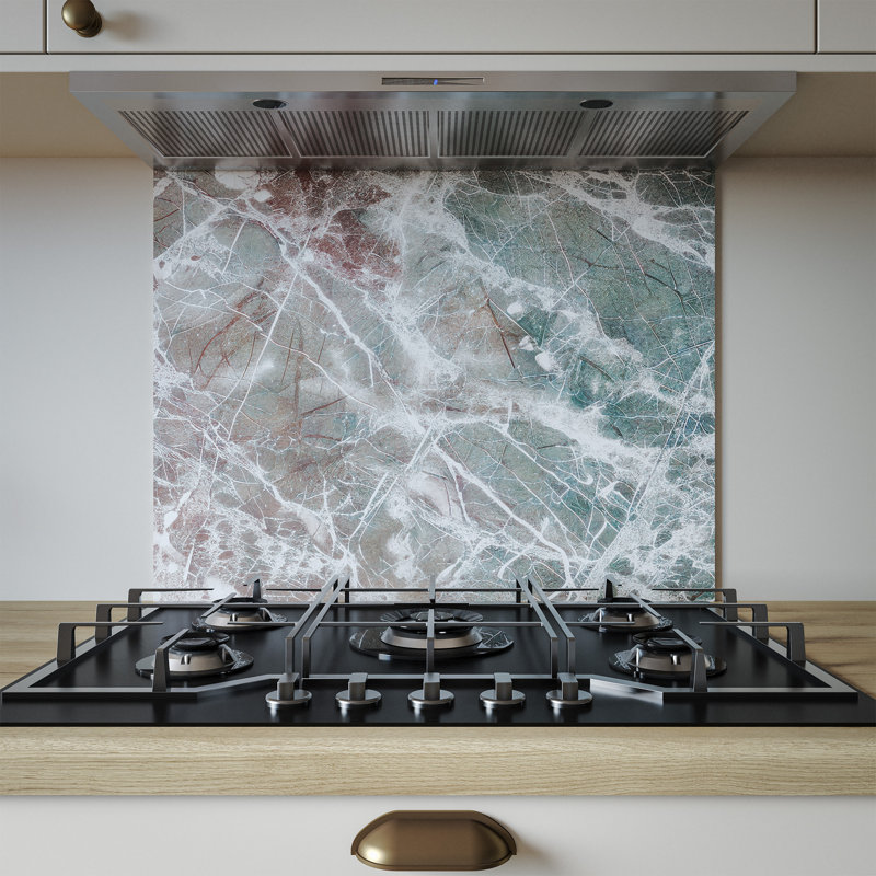 White Marble Aluminium  Kitchen Splashback, 80 cm x 60 cm , Grey/Blue