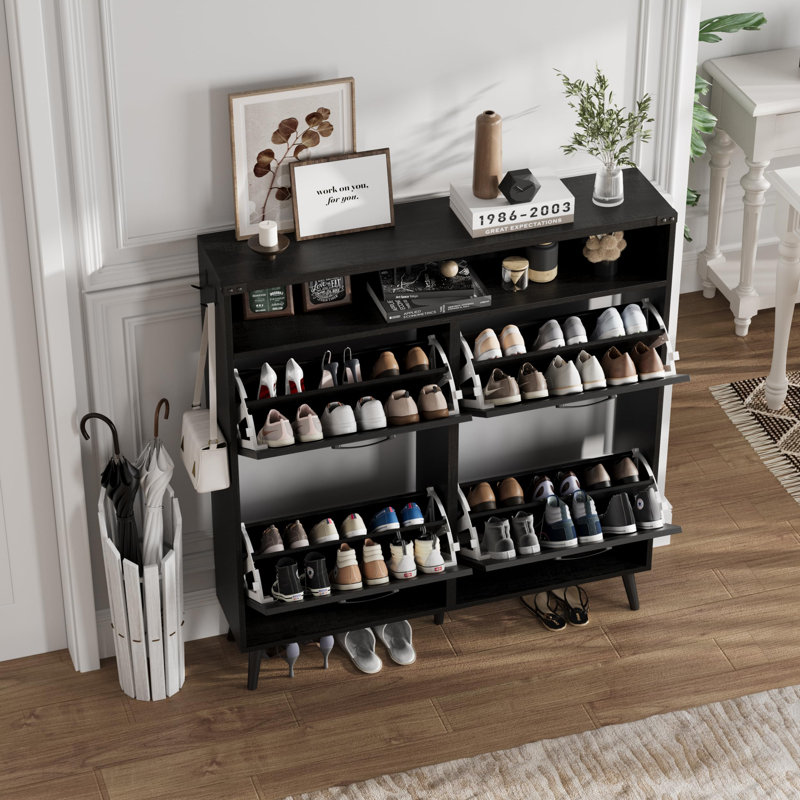 Armoire à chaussures autoportante avec 4 tiroirs pour l'entrée, Noir