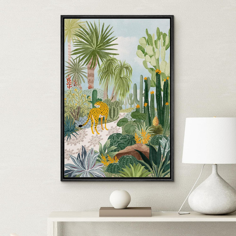 Animaux de style BCBG lumineux, île tropicale, paysage désertique, guépards, style boho moderne, style BCBG, Noir