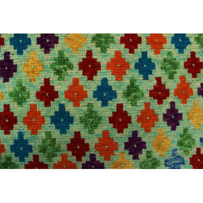 Tapis de zone en laine vert noué la 4 pi 11 po x 6 pi kin à la main one-of-a- Altoona