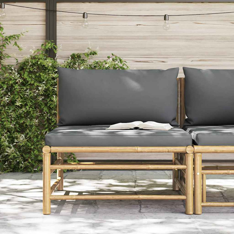 Canapé central modulaire d'extérieur en bambou gris moyen avec coussin en polyester