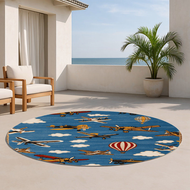 Tapis intérieur et extérieur bleu Transport, Rond 5 pi