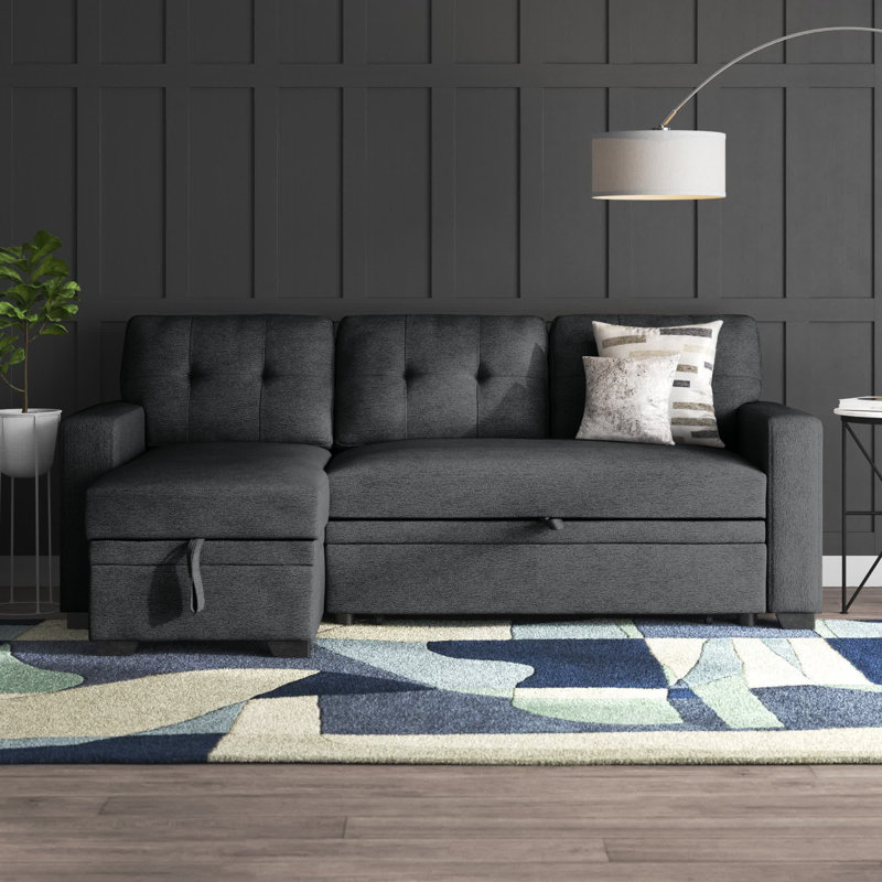 Chanele Upholstered L-Shaped Sectional Reversible, Dark Gray Linen Blend