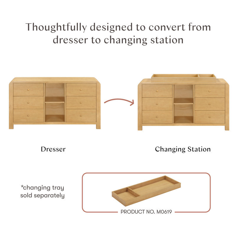 TipToe 6-Drawer Assembled Dresser with Cubbies, Honey