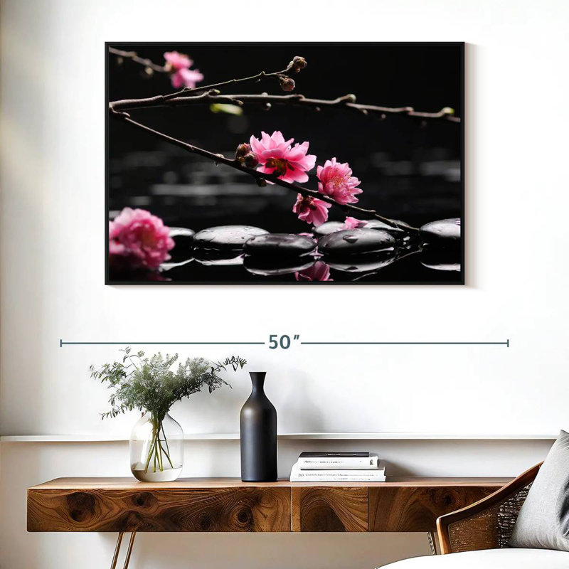 Cerisier en fleurs, Cadre flottant noir, 40 po x 27 po