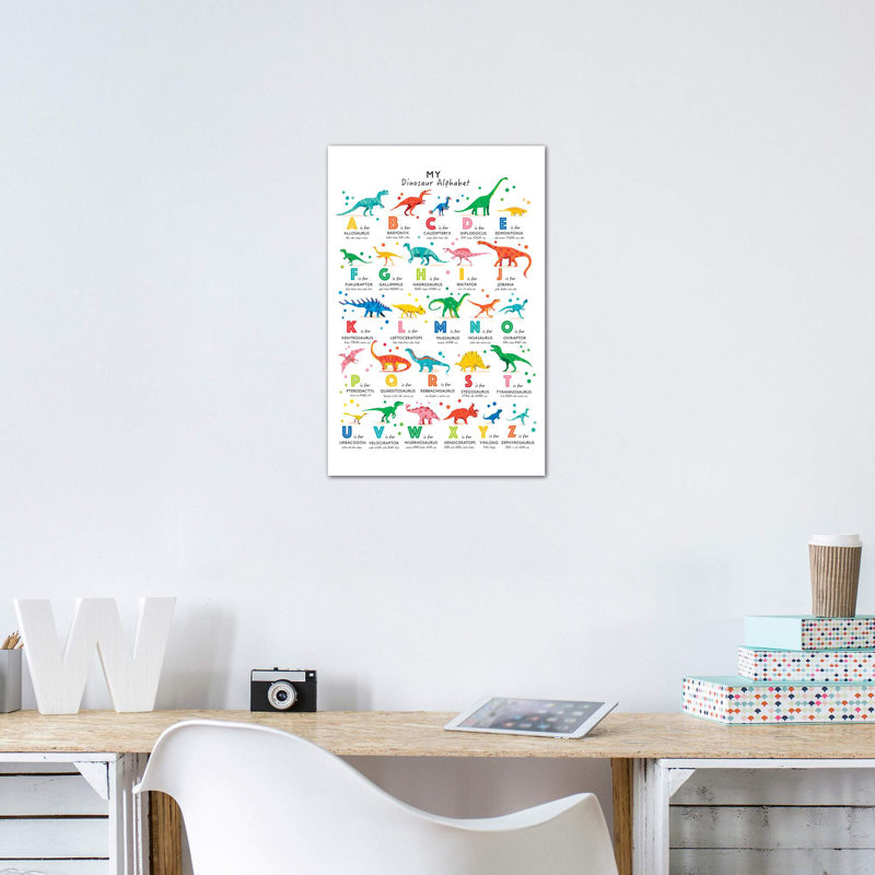 Dinosaur Alphabet - impression d'art graphique, Pas de tapis, Toile tendue, H 26 po x l 18 po x 1,5 po