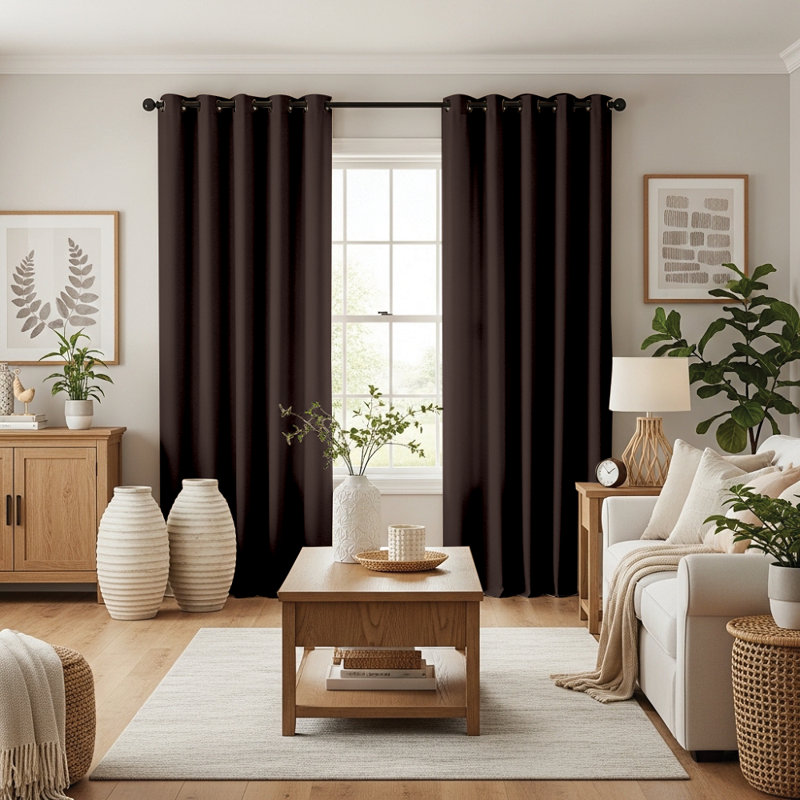 Jeffro Pair of Eyelet Blackout Curtain Panels, 116.84cm Width x 137.16cm Drop, Brown