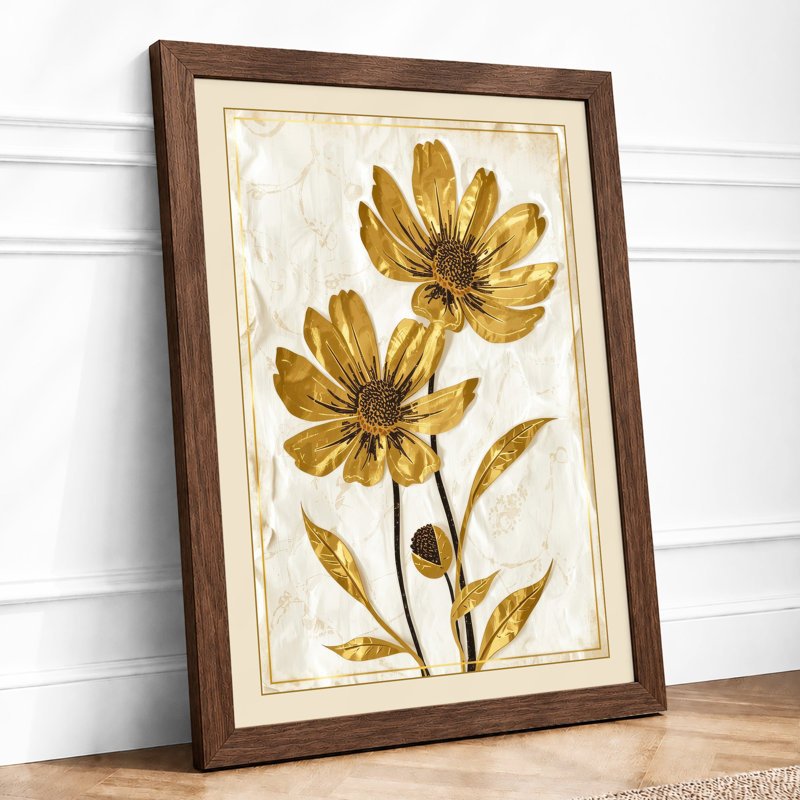 Golden Study Botanical - Framed Print, A3 - 42.0 x 29.7 cm, Walnut