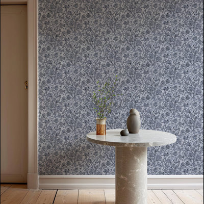 Wandervine - Papier peint botanique gris glacial