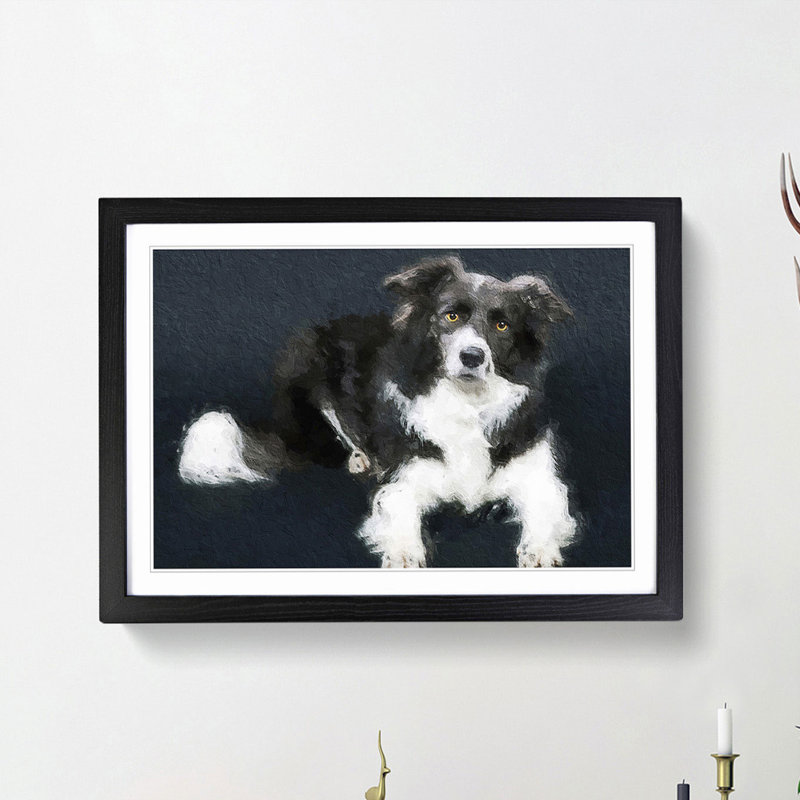 Resting Border Collie Dog - Picture Frame Painting Print, Black Framed, 36cm H x 48cm W x 2cm D