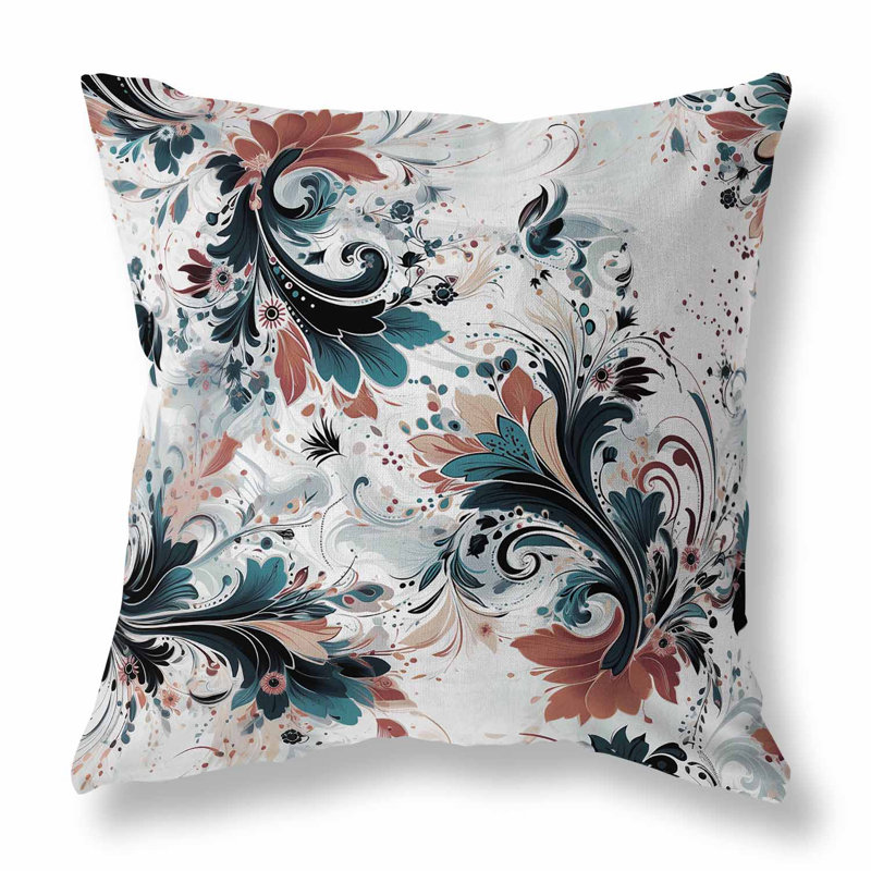 Coussin décoratif réversible Motif Whirlwinds, Orange / turquoise, H 18 po x l 18 po